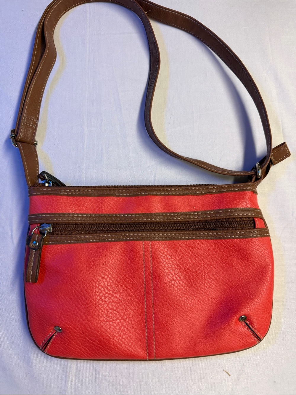 Women’s Red Crossbody Bag with Brown Trim